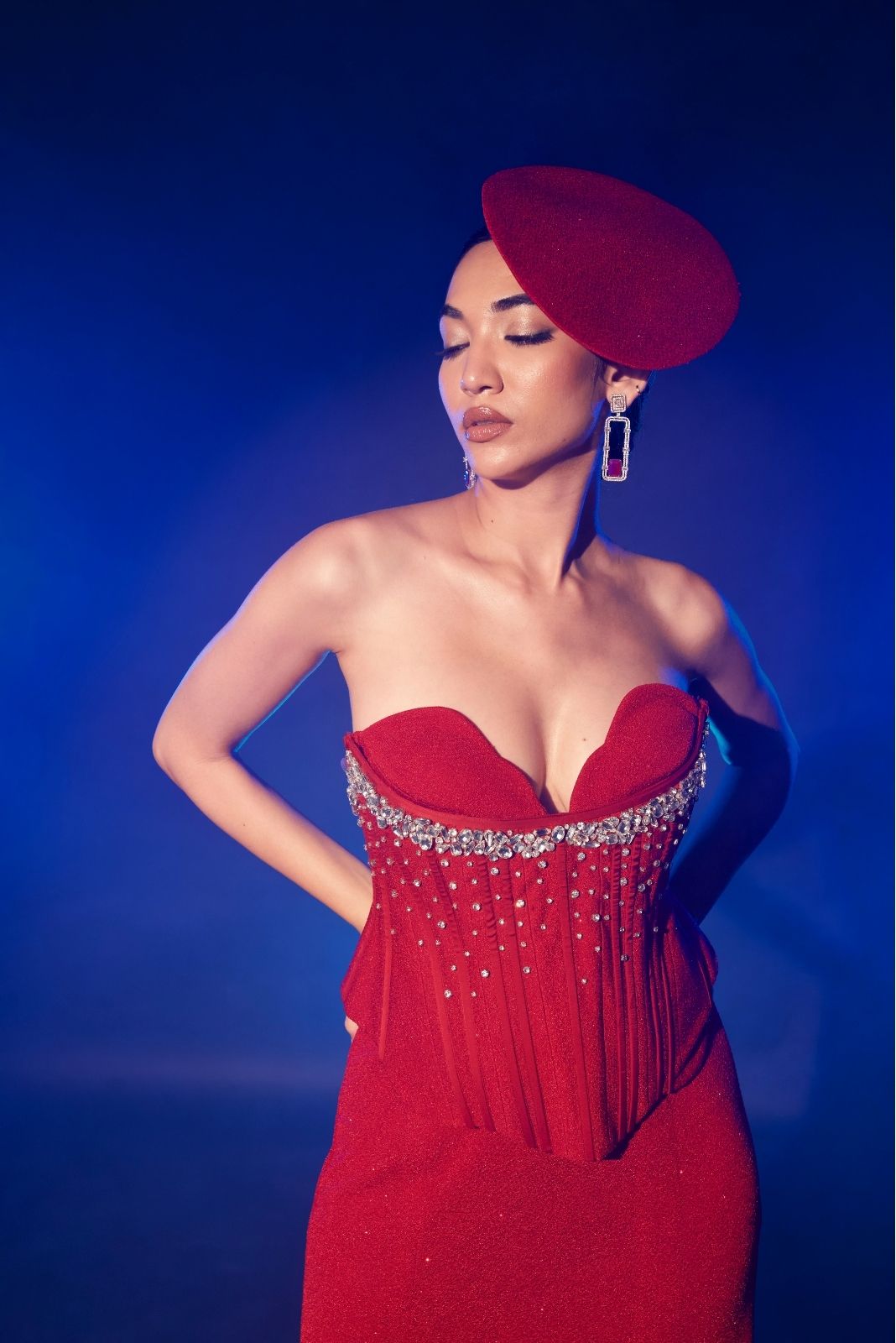 Red Long Double Corset Skirt Set