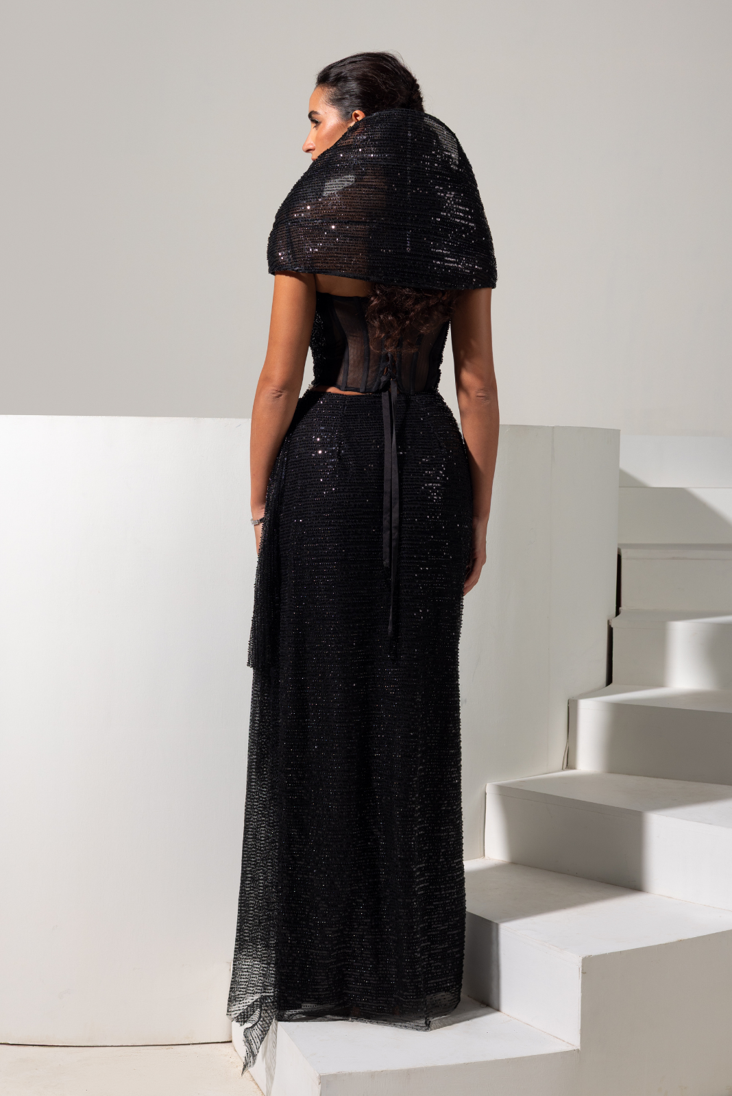 Black Corset with Embellished Skirt - Raven