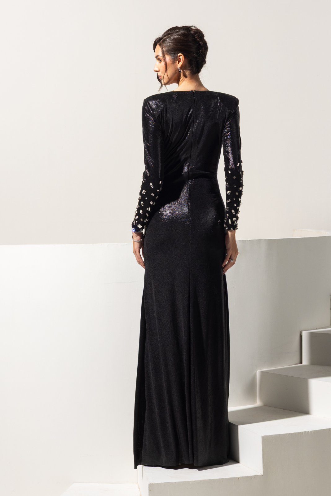 Black Deep Neck Ring Gown - Onyx