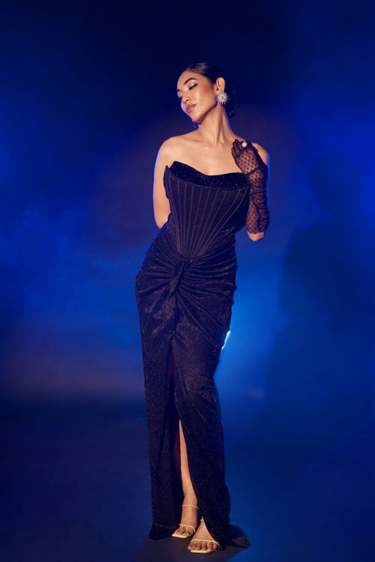 Black Long Corset Drape Gown