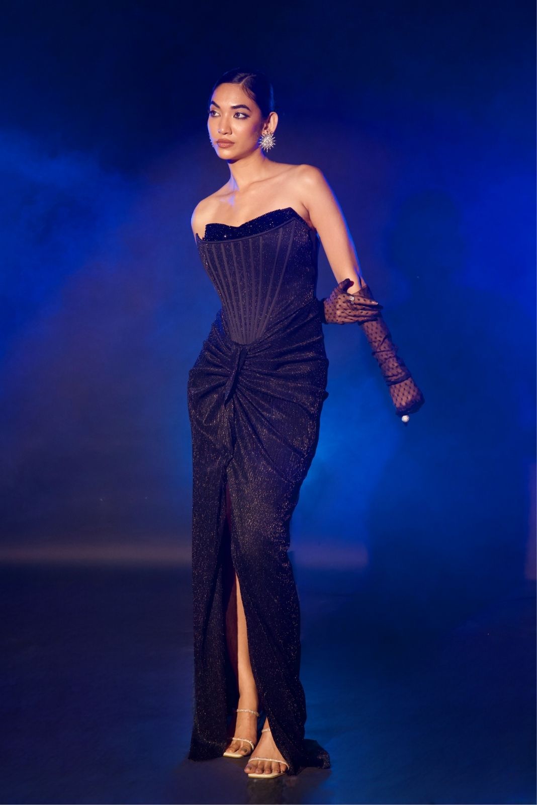 Black Long Corset Drape Gown
