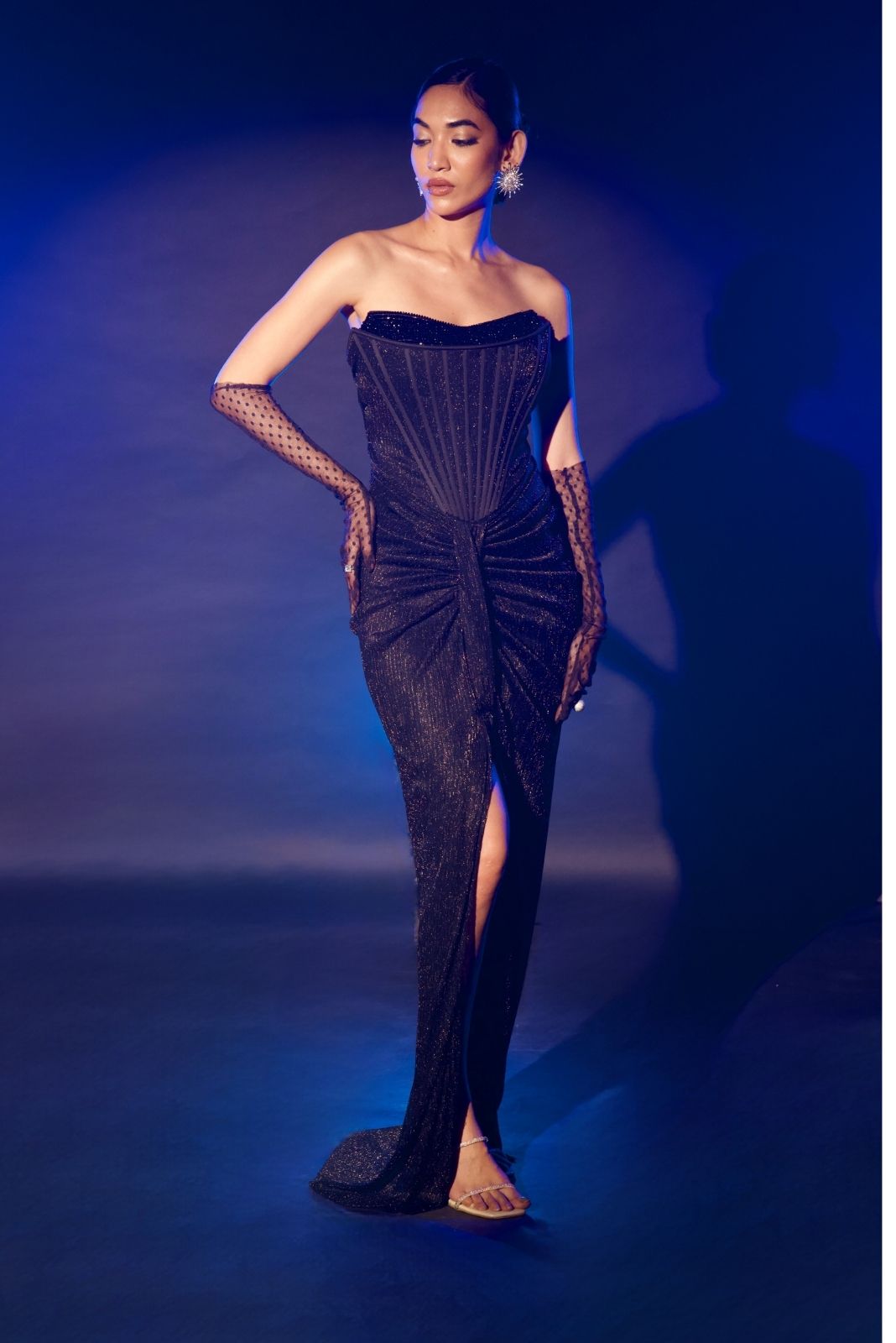 Black Long Corset Drape Gown