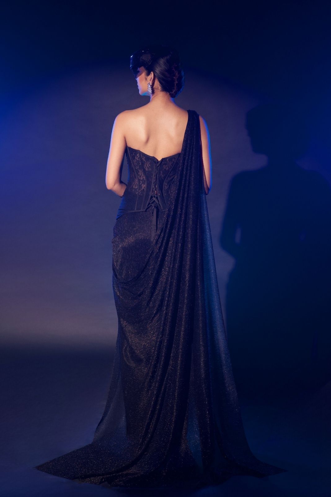 Black Long Corset And Drape Set