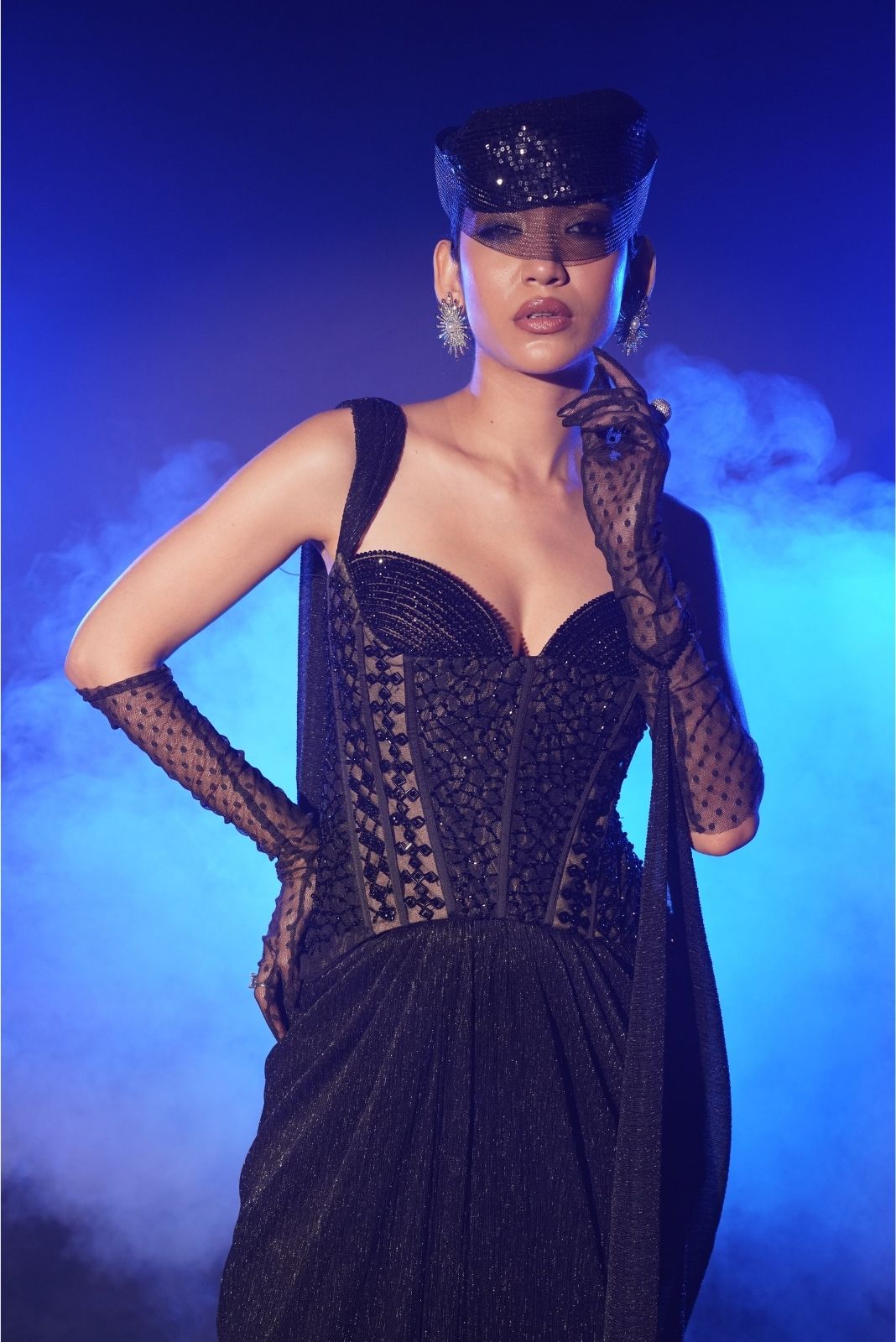 Black Long Corset And Drape Set