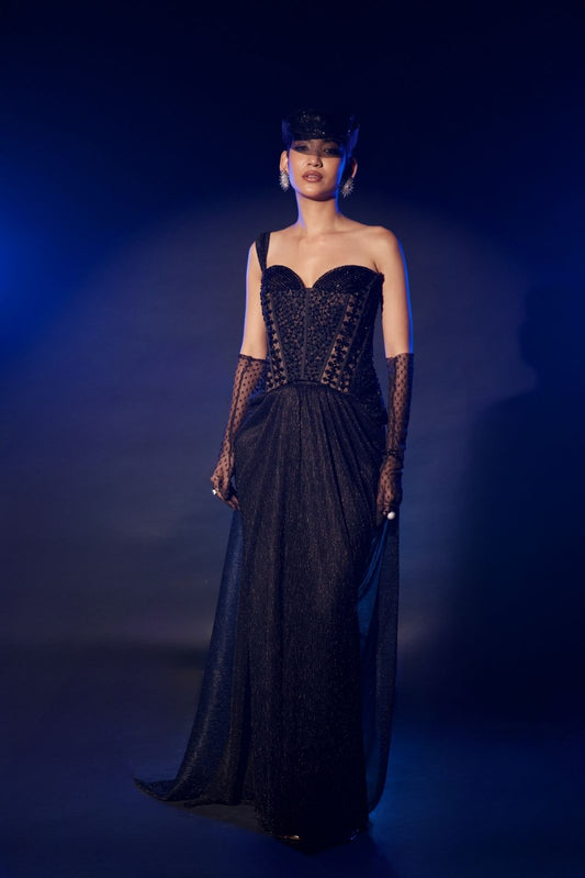 Black Long Corset And Drape Set