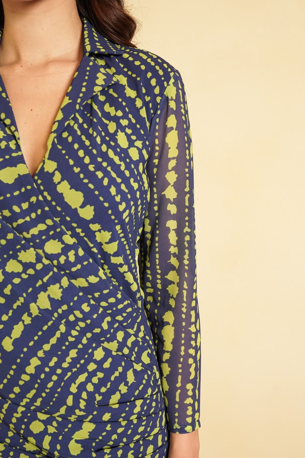 Blue Collar Short Dress with Side Drape