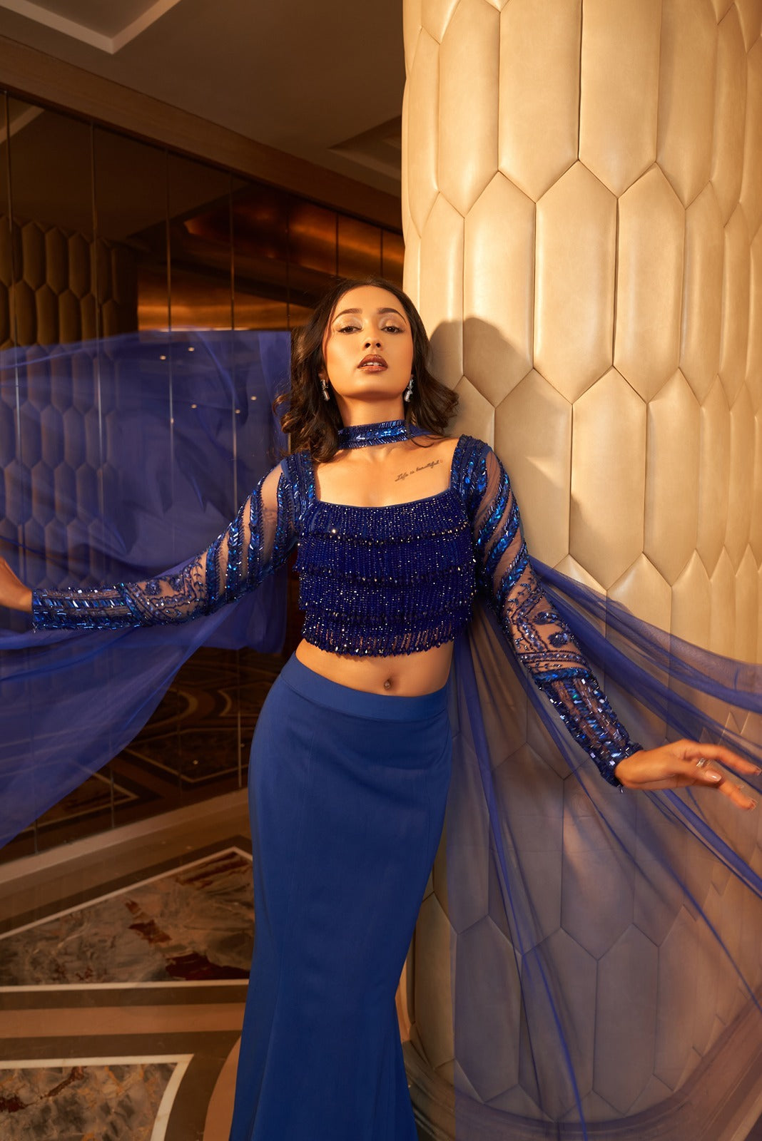 Blue Tassel Three Piece Lehenga Choli