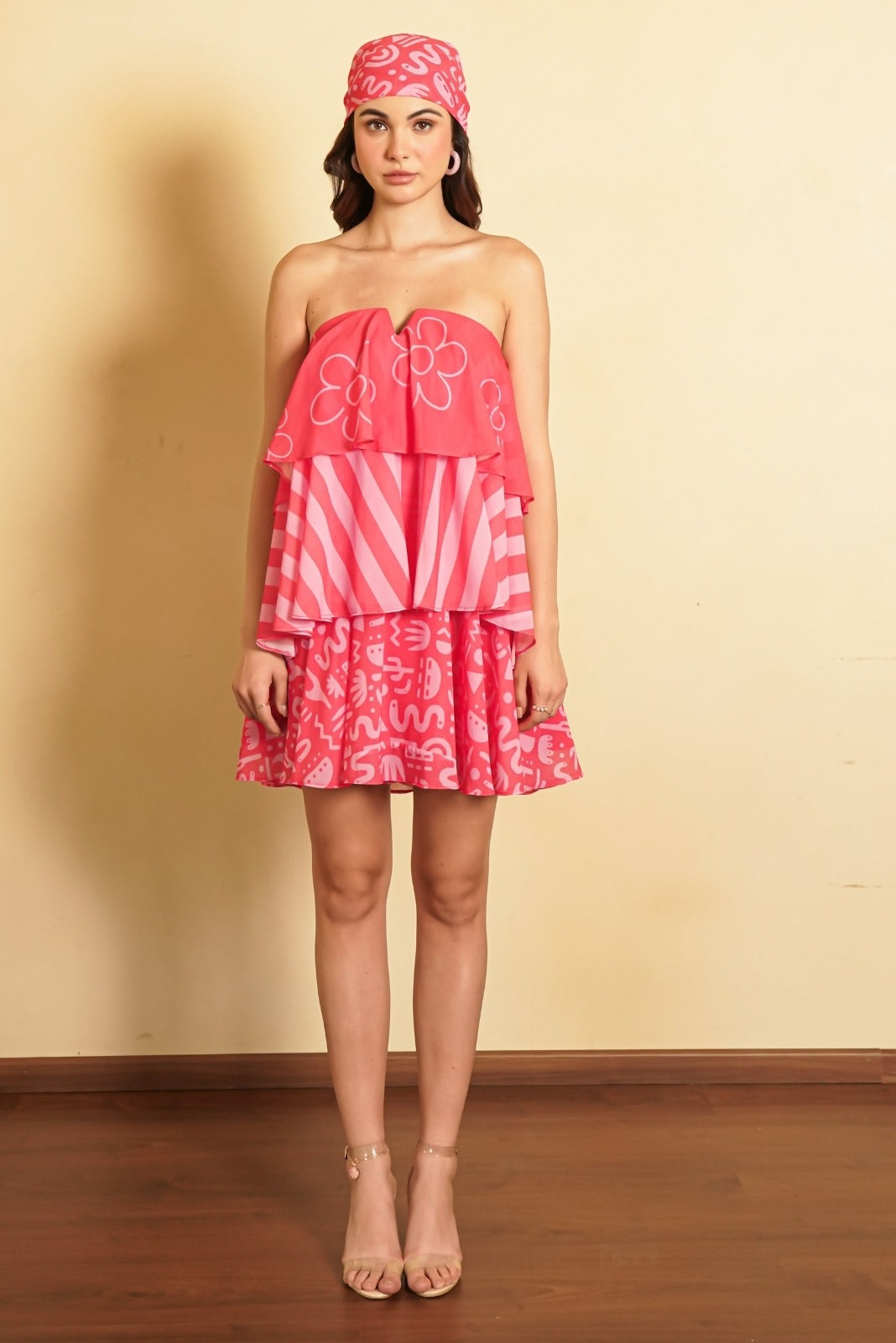 Bubble Gum Pink 3 Tier Mini Dress