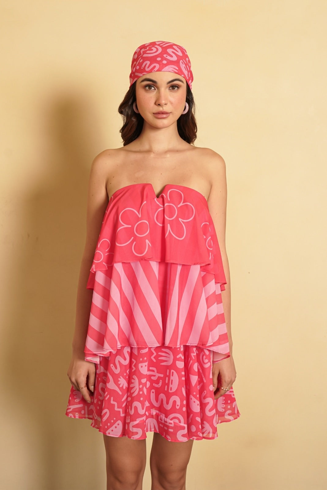 Bubble Gum Pink 3 Tier Mini Dress