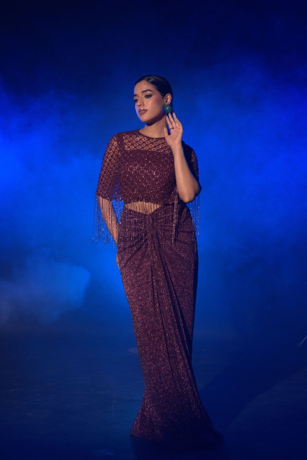 Burgundy Three Piece Tassel Cape Set