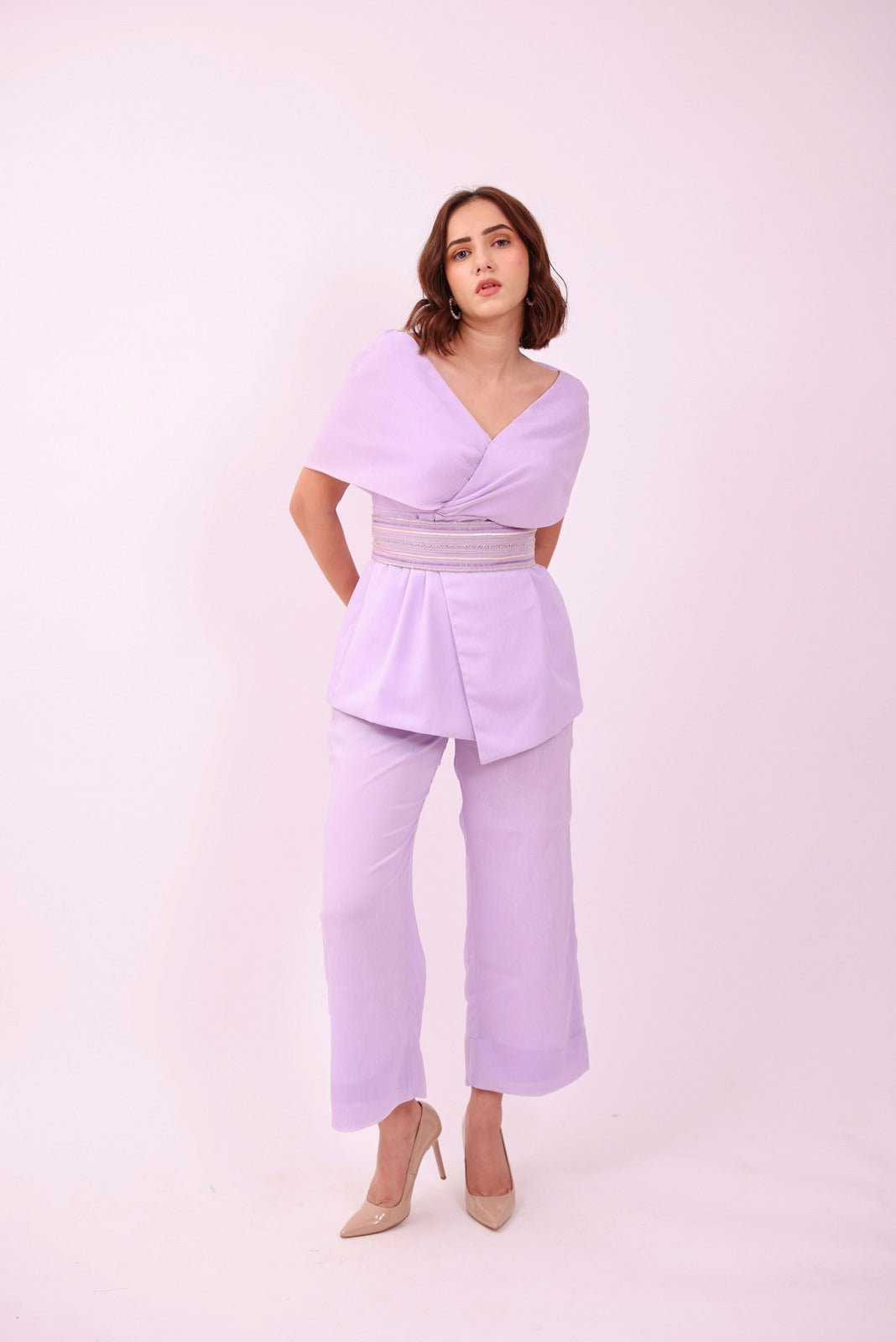 Purple Co Ord Set With Embellished Belt – Coy