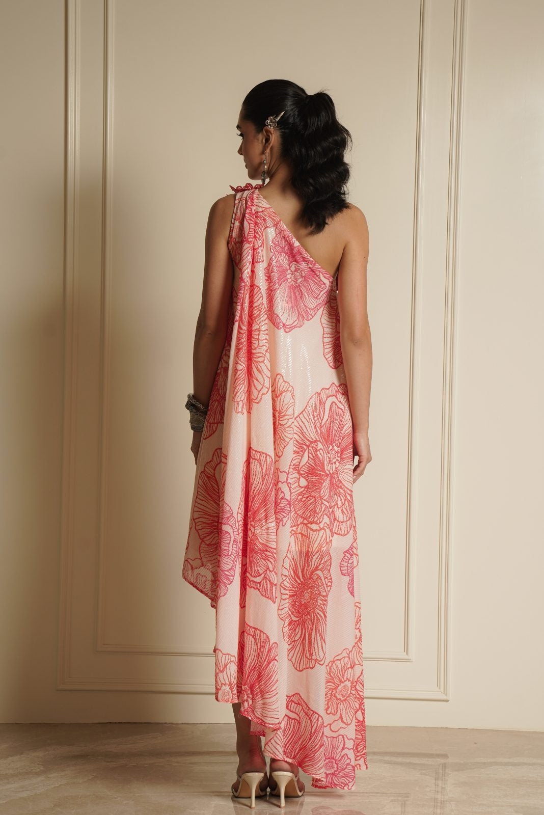 Cream Printed Sequence One Side Kaftan – Blossom Bonanza
