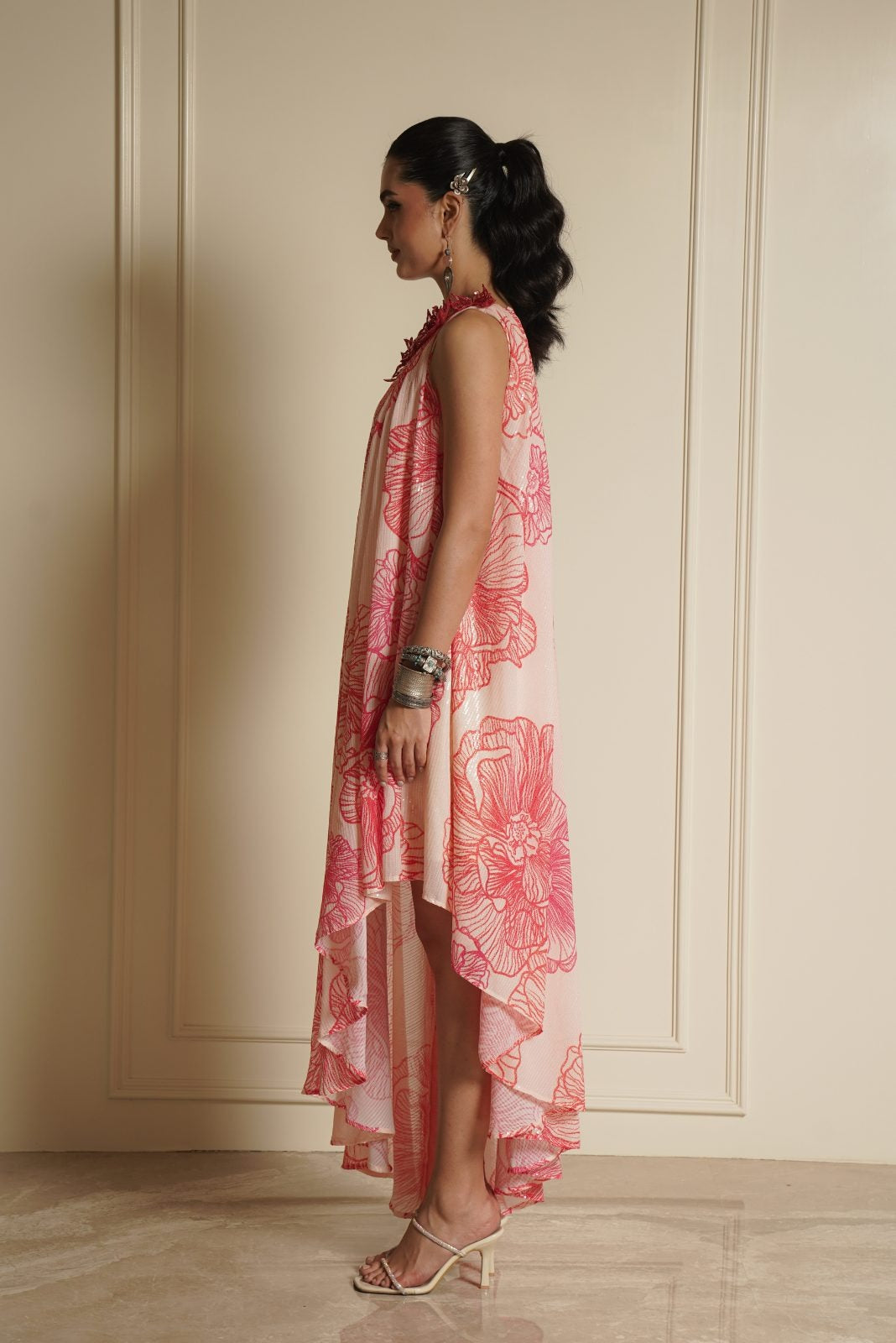 Cream Printed Sequence One Side Kaftan – Blossom Bonanza