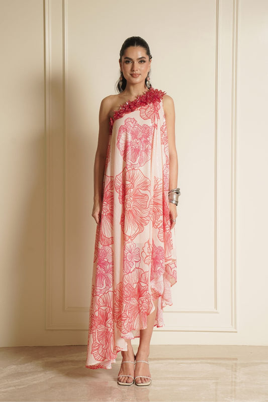 Cream Printed Sequence One Side Kaftan – Blossom Bonanza