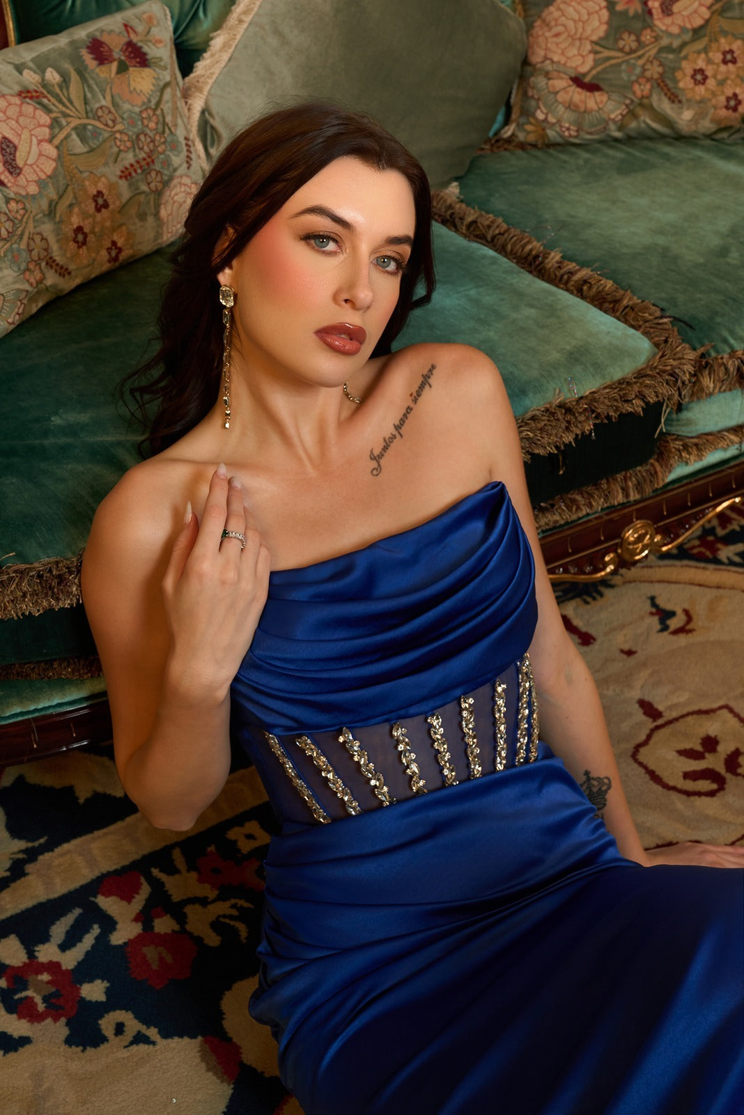 Electric Blue Corset Drape Gown