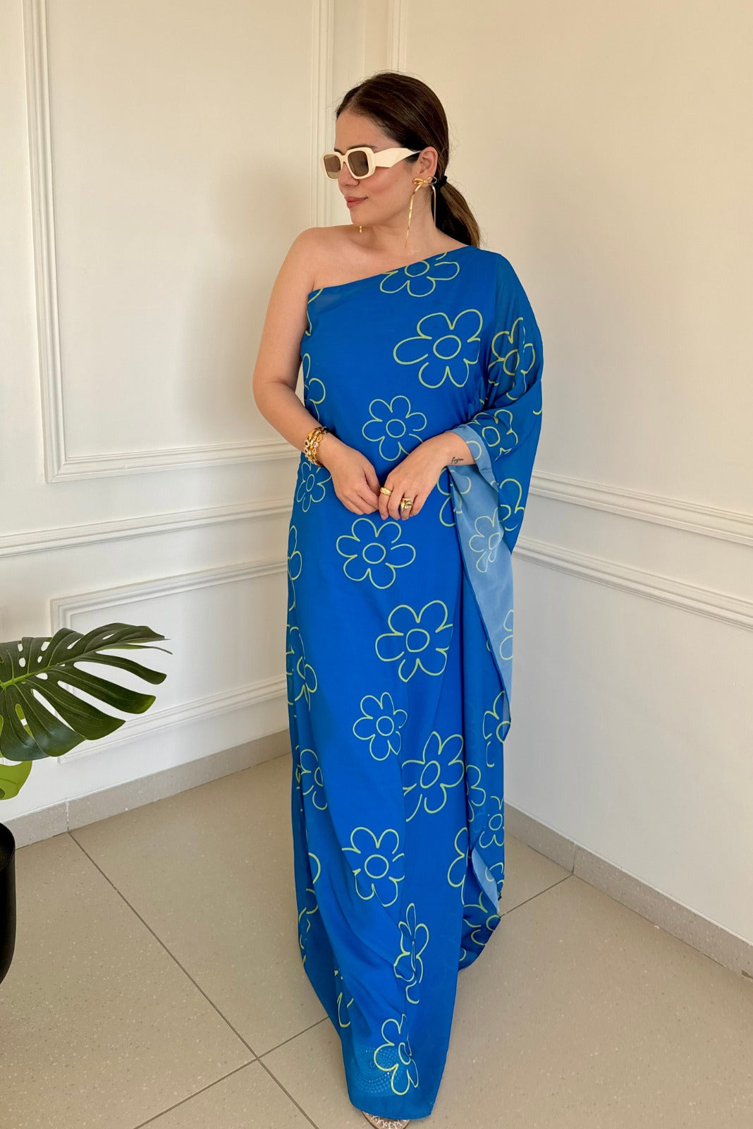 Electric Blue One Sided Kaftan Dress