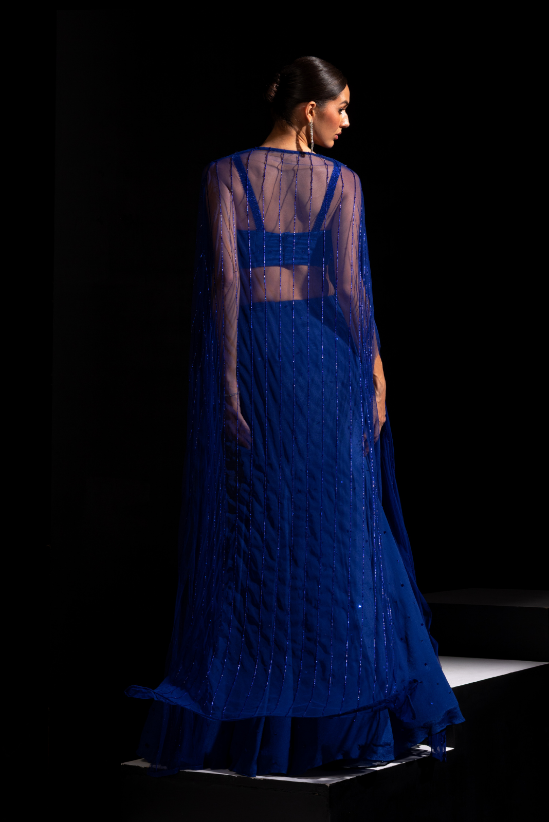 Electric Blue Blouse, Fishcut Skirt with Cape - Sapphire