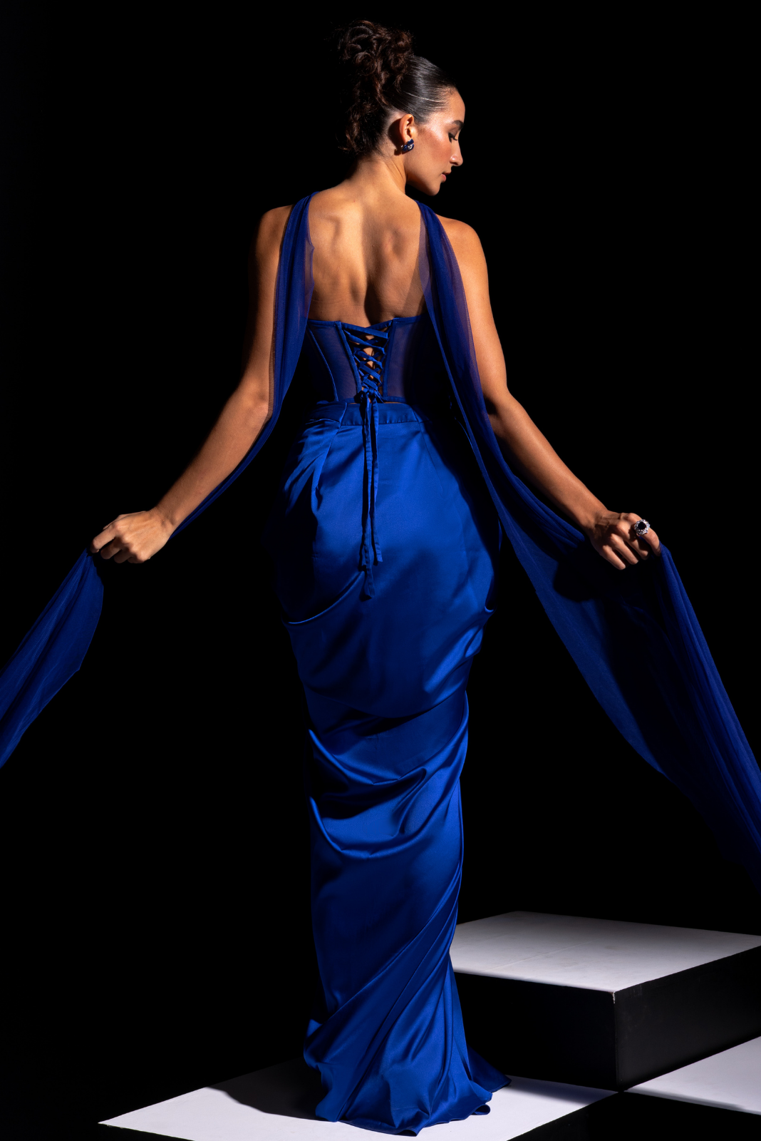 Electric Blue Mirror Work Corset & Skirt Set - Voltage