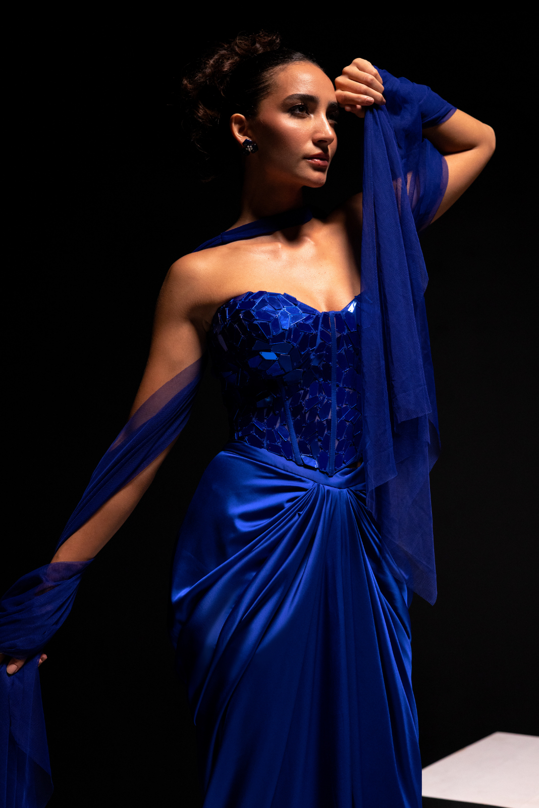 Electric Blue Mirror Work Corset & Skirt Set - Voltage