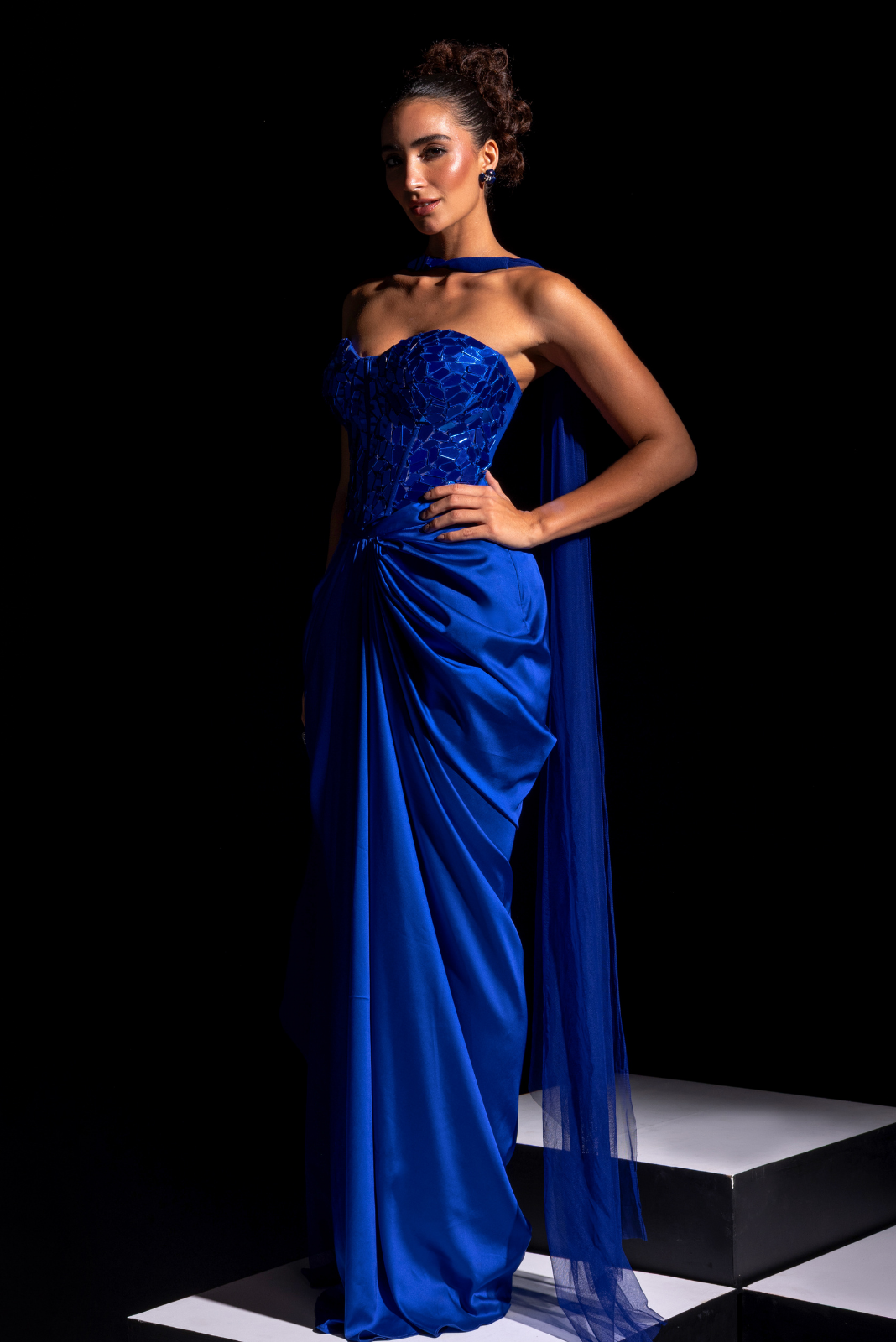 Electric Blue Mirror Work Corset & Skirt Set - Voltage