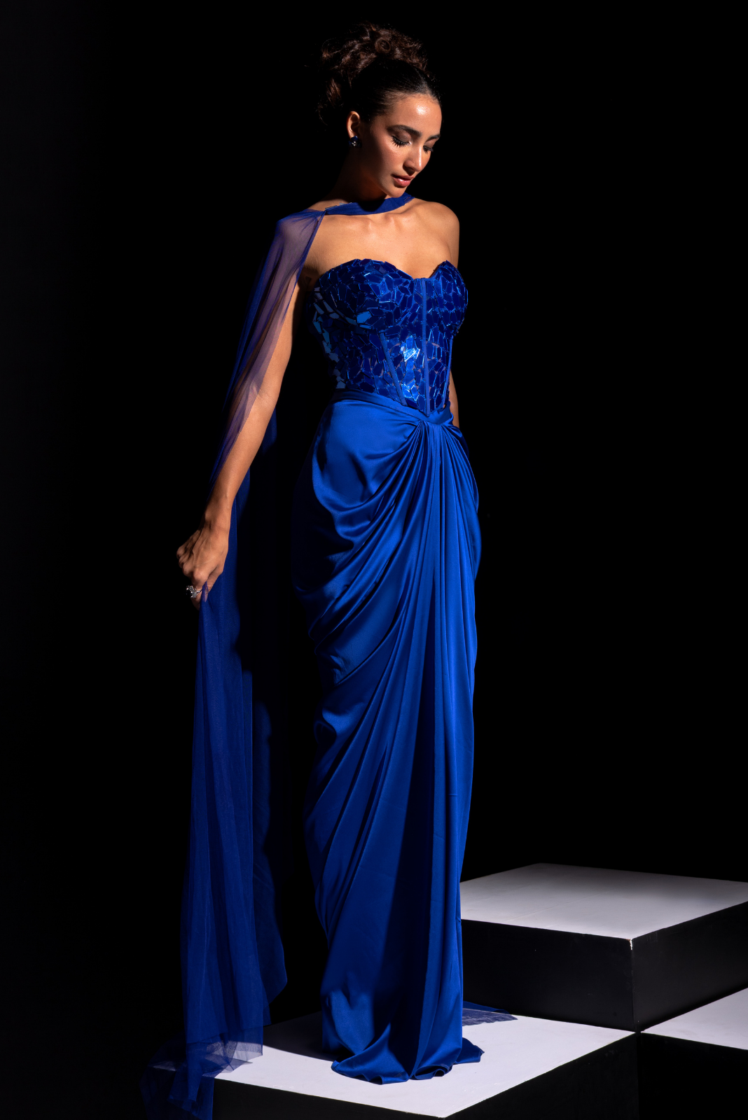 Electric Blue Mirror Work Corset & Skirt Set - Voltage