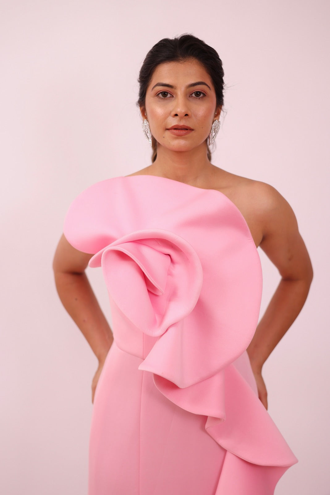 Pink Rose Drape Slit Gown – Fascinate