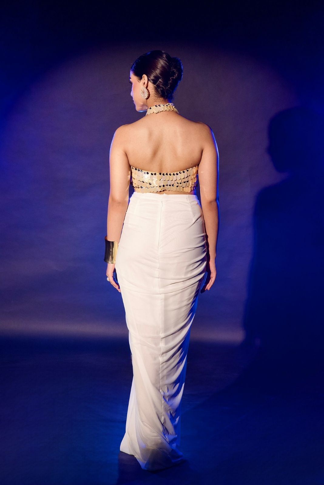 White And Gold Drape Skirt Set