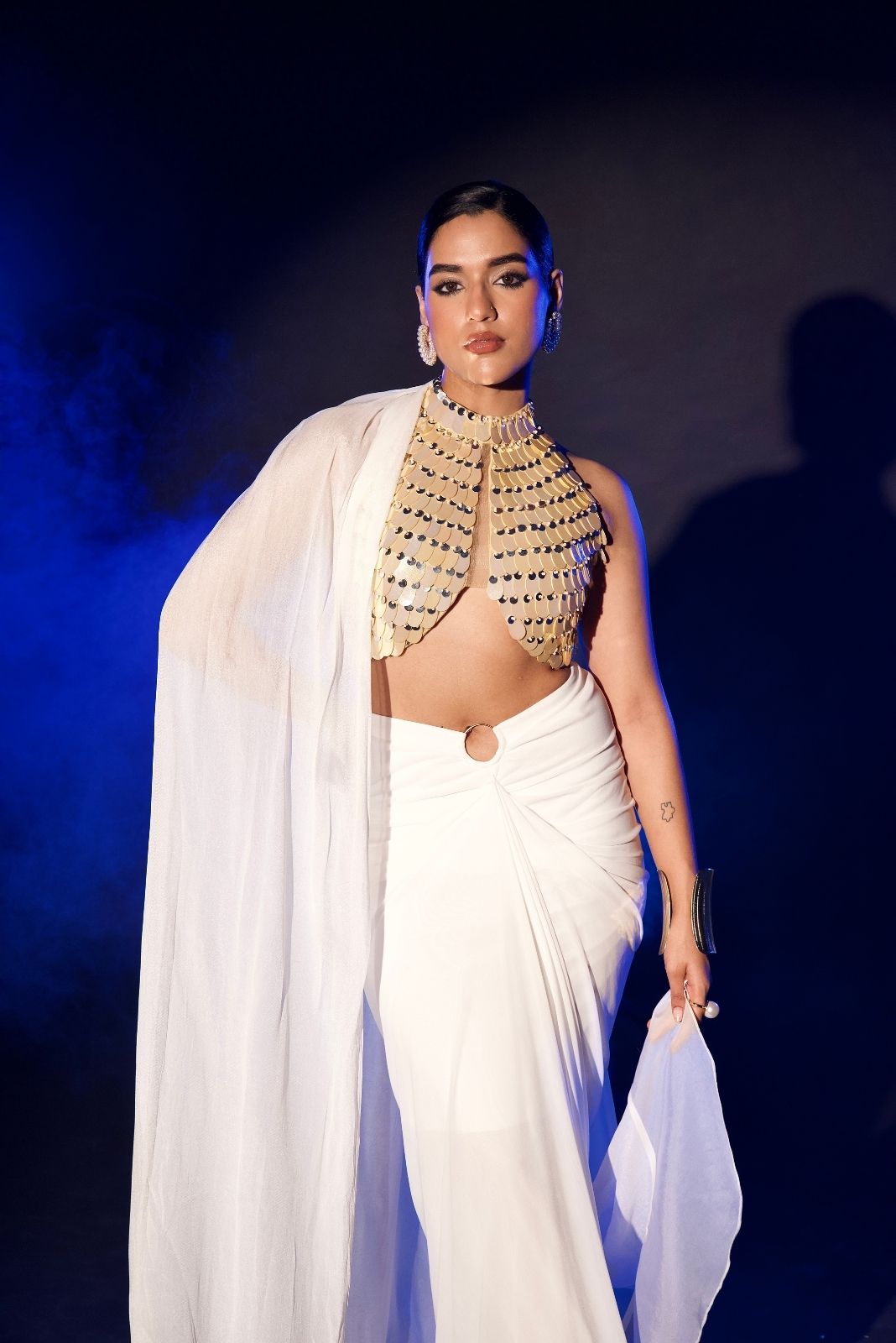 White And Gold Drape Skirt Set