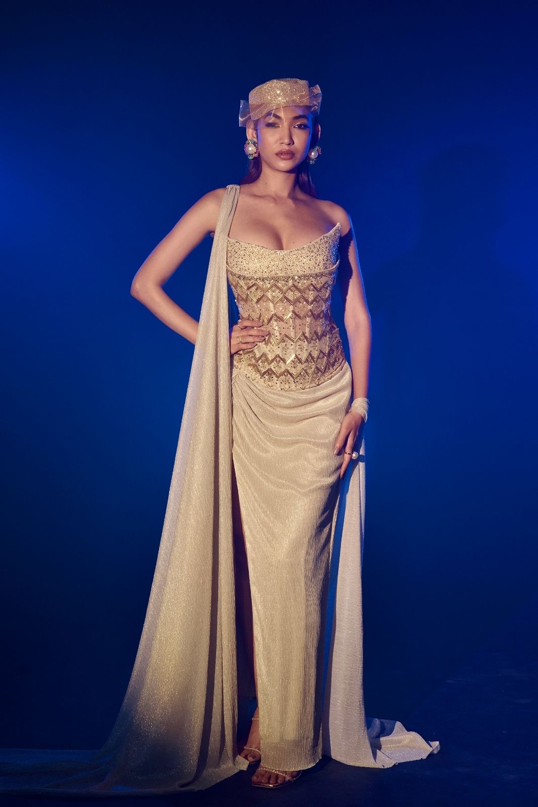 Golden Shimmer Detachable Corset Drape Skirt Set