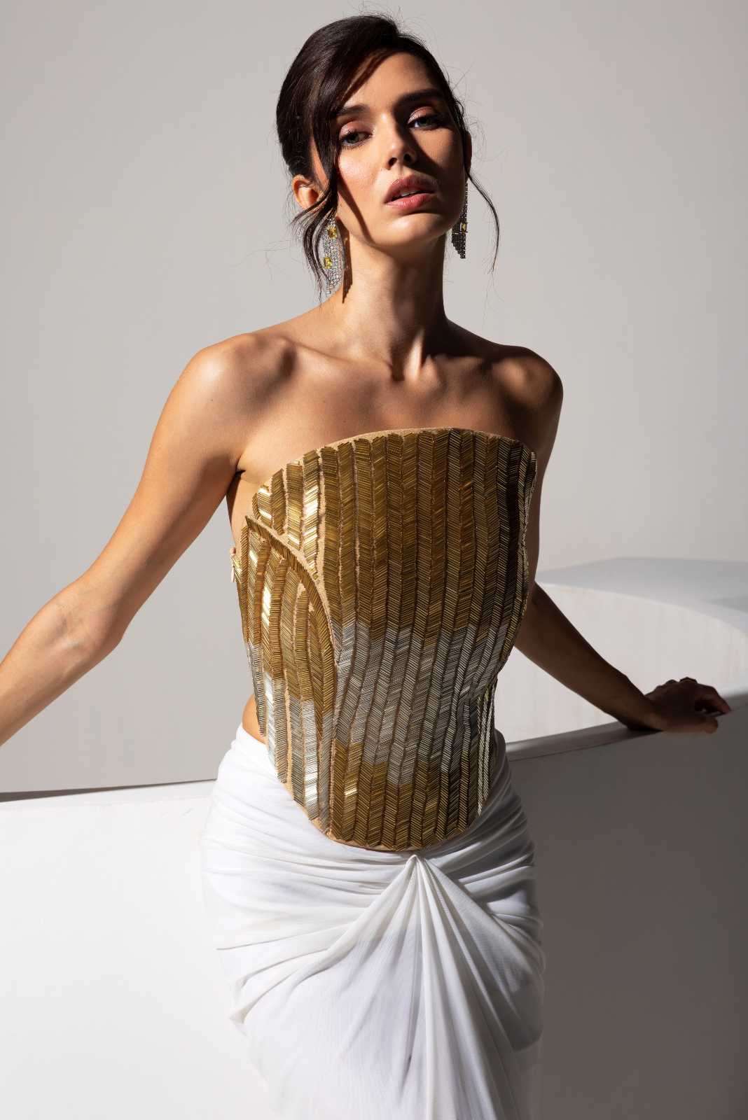 Golden Corset and White Drape Skirt - Radiance