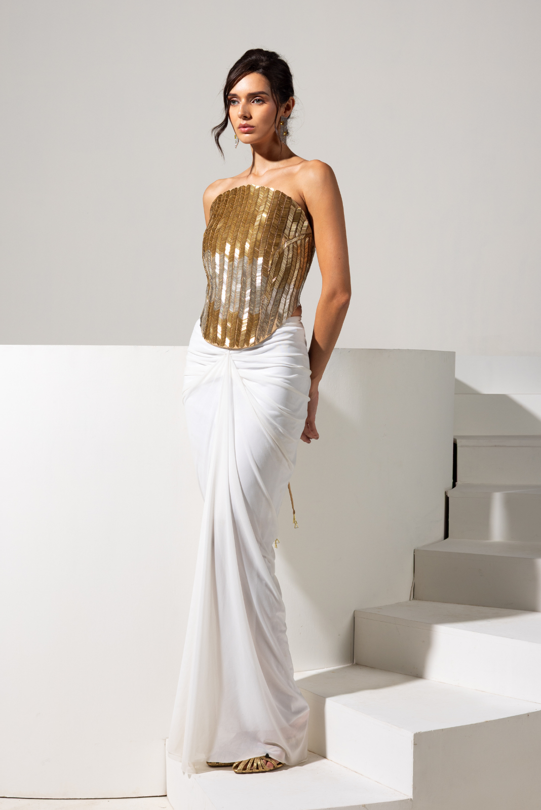 Golden Corset and White Drape Skirt - Radiance