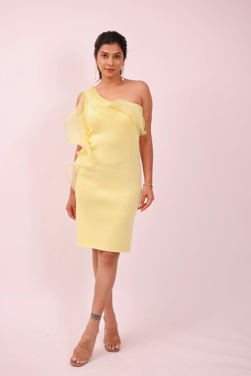 Yellow One Sided Ruffles Scuba Dress – Gossip