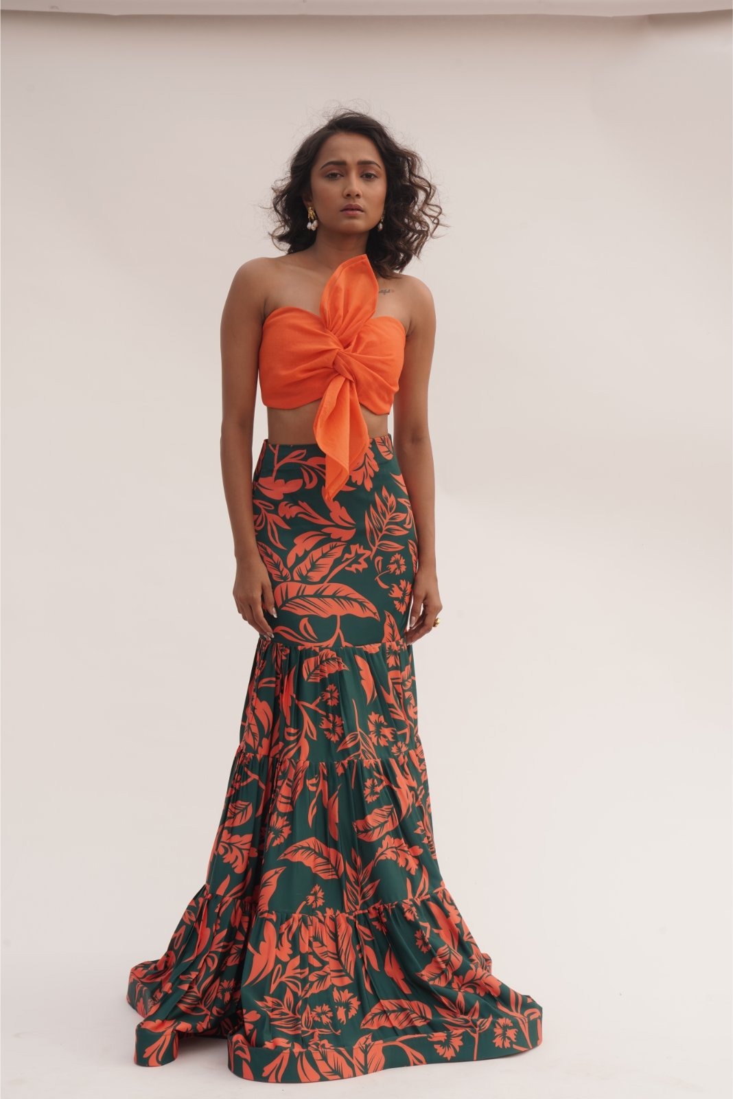Orange and Green Multi-Layered Skirt Coord Set - Fierce