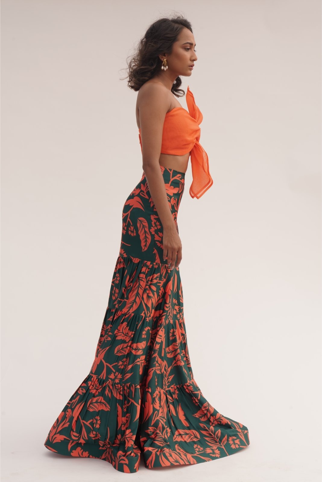 Orange and Green Multi-Layered Skirt Coord Set - Fierce
