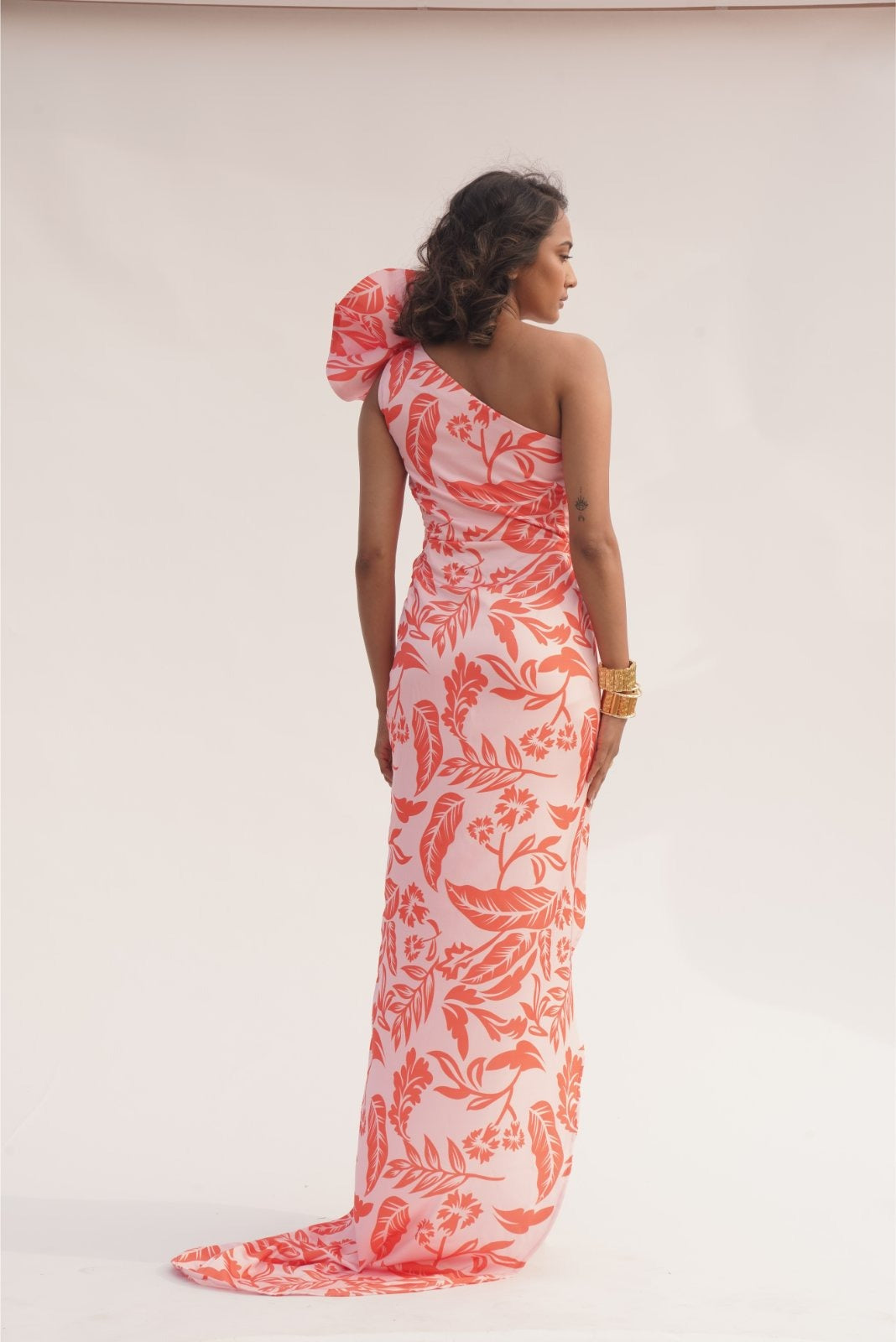 Baby Pink Printed Cutout Flower Slit Dress - Dream