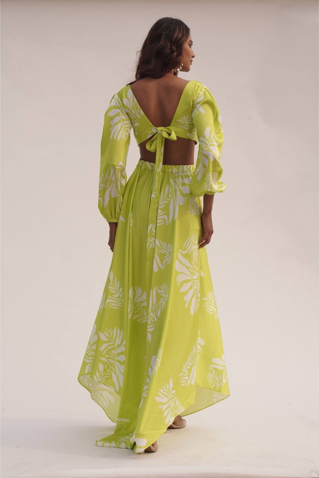 Lime Green Full Sleeved Side Cutout Gown - Grace