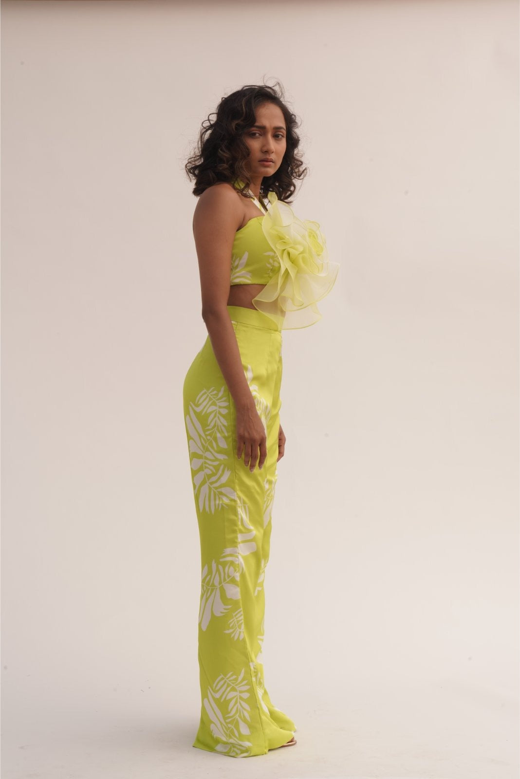 Green Printed Rose Top Coord Set - Rose