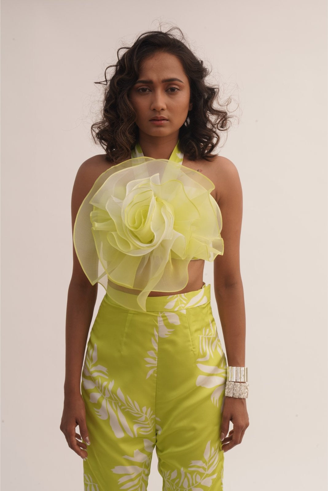 Green Printed Rose Top Coord Set - Rose