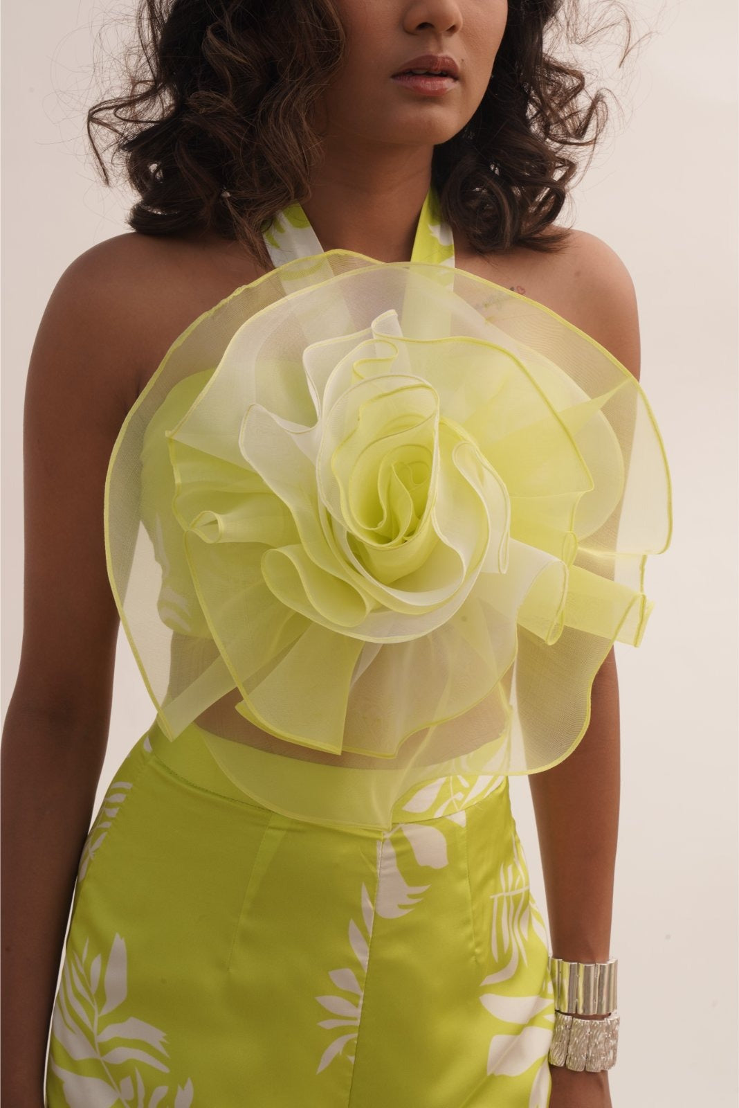 Green Printed Rose Top Coord Set - Rose