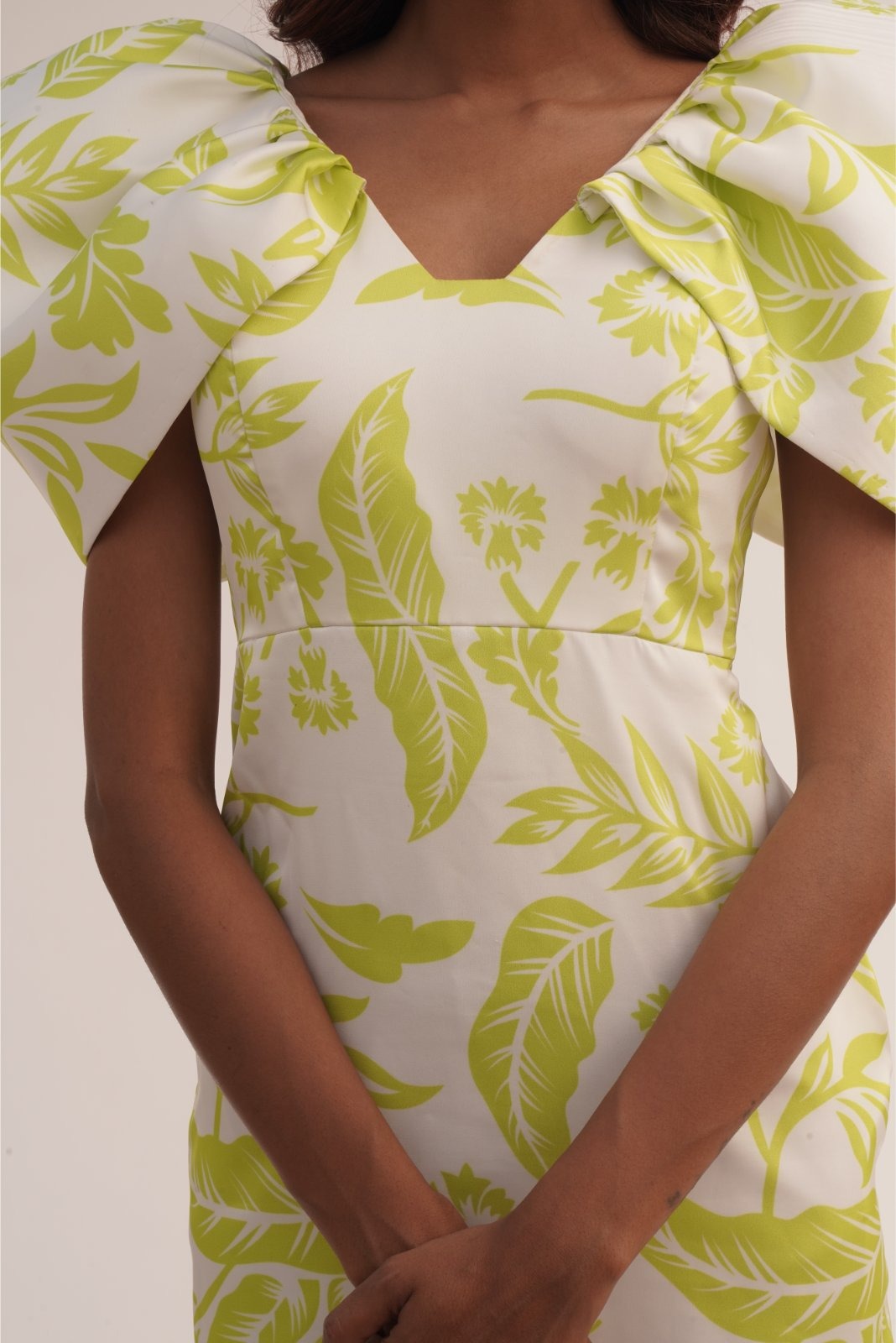 White Printed Structured Sleeve Short Dress - Sass