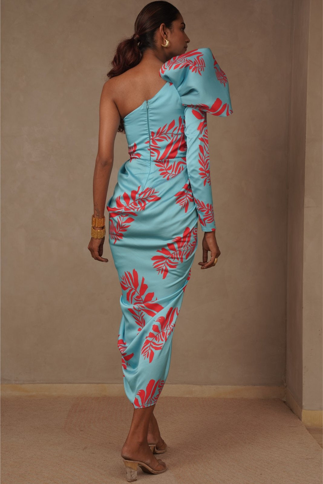 Blue Drape Dress with Structured Sleeve - Power