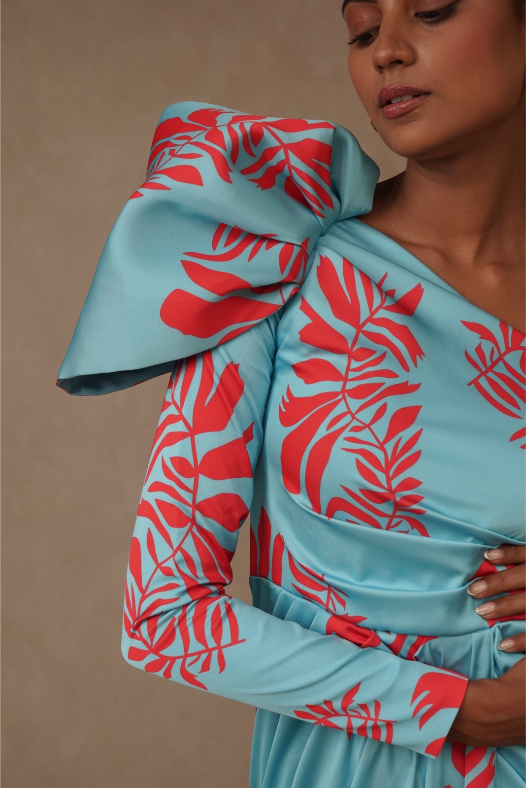 Blue Drape Dress with Structured Sleeve - Power