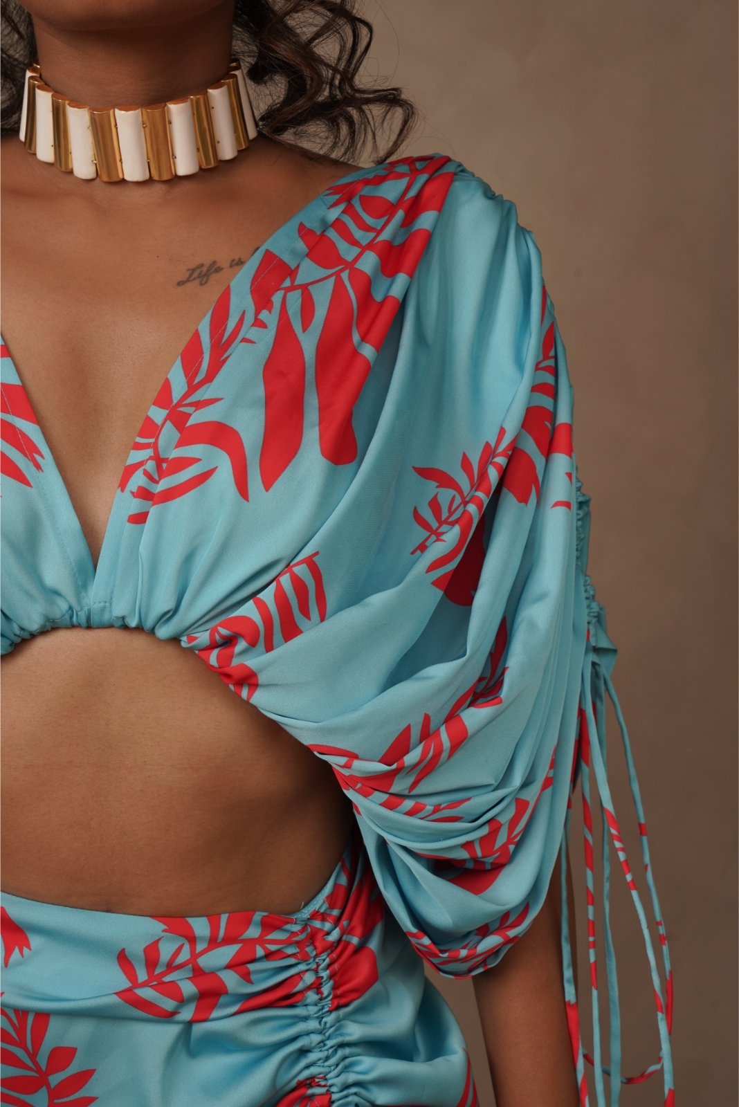Blue and Red Printed Drape Skirt and Top Coord Set – Bliss