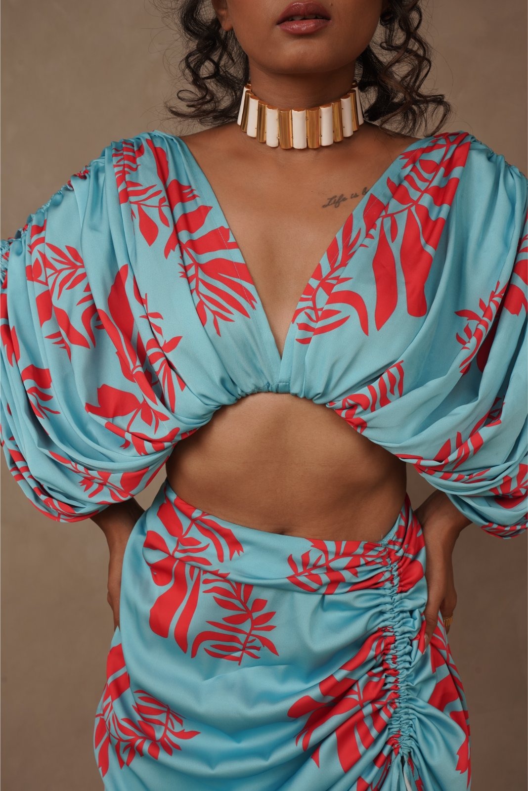 Blue and Red Printed Drape Skirt and Top Coord Set – Bliss