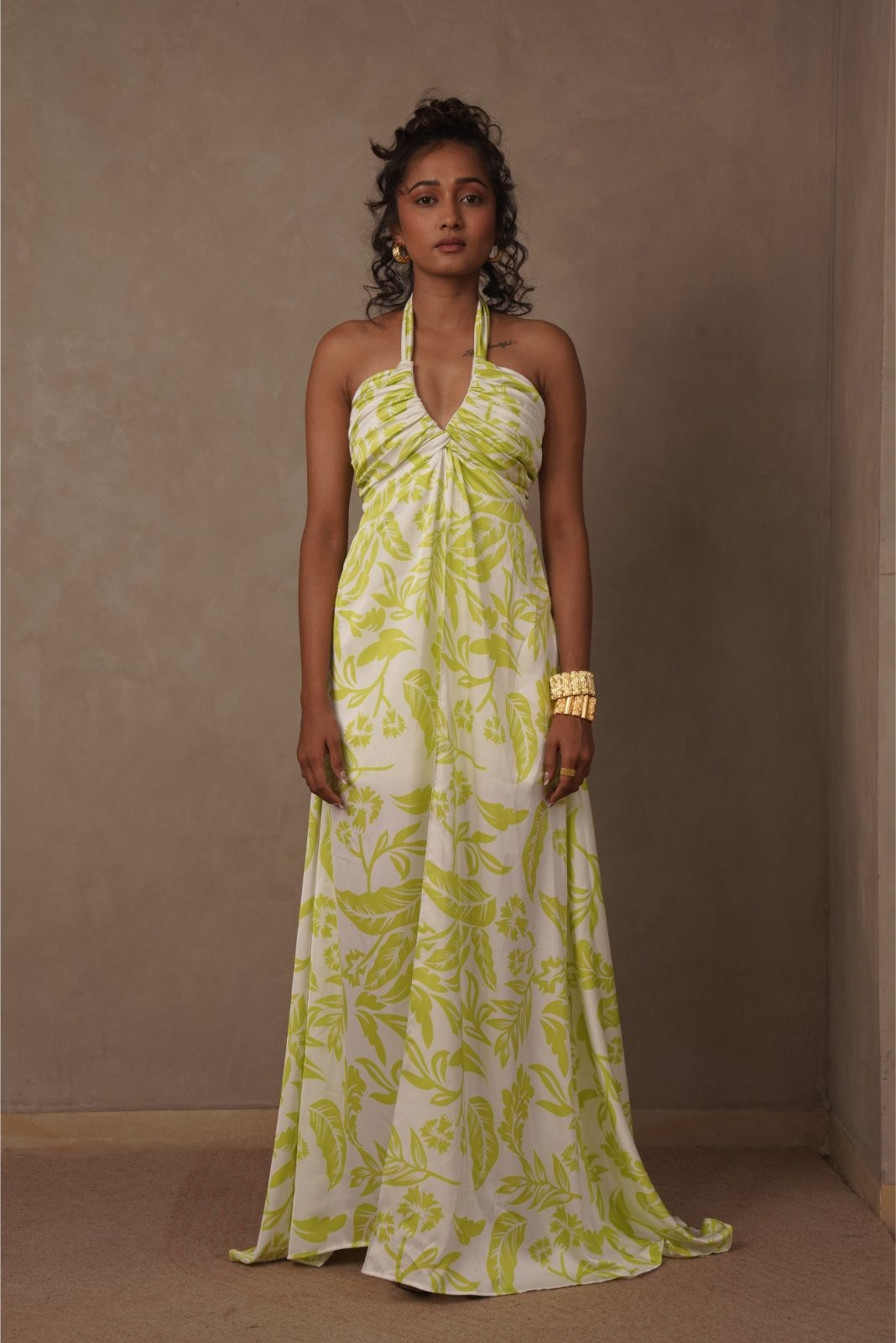 White and Green Printed High Low Dress - Glow