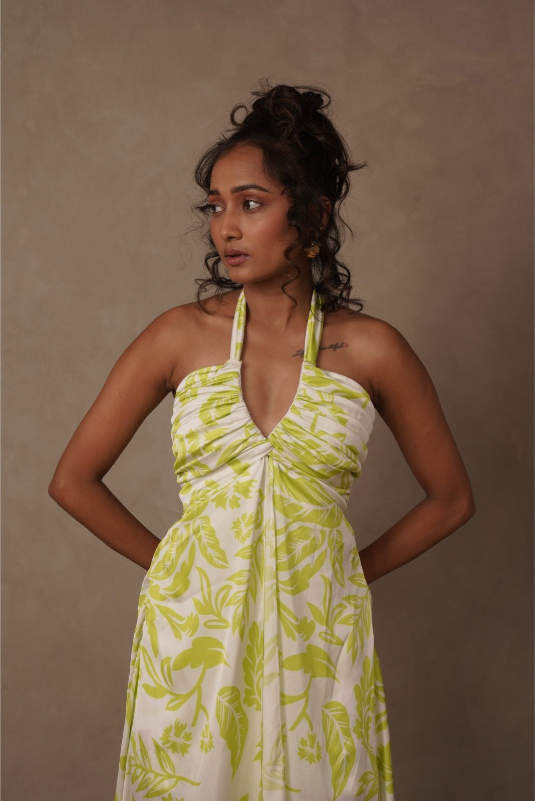 White and Green Printed High Low Dress - Glow