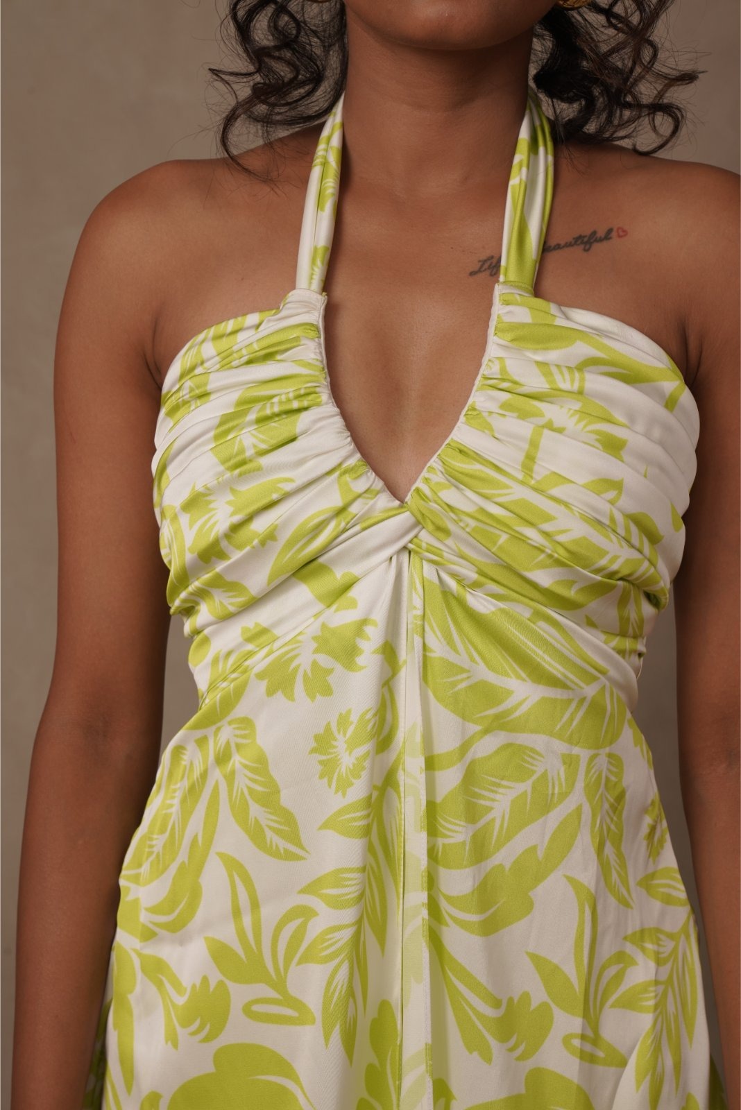 White and Green Printed High Low Dress - Glow