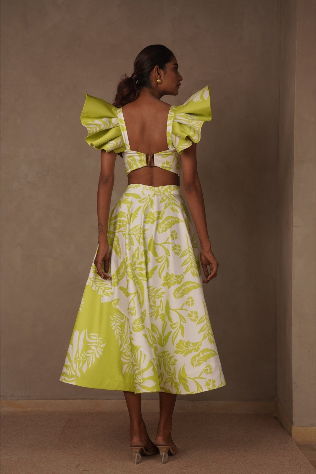 Print On Print Skirt Coord Set with Structured Sleeves - Juicy