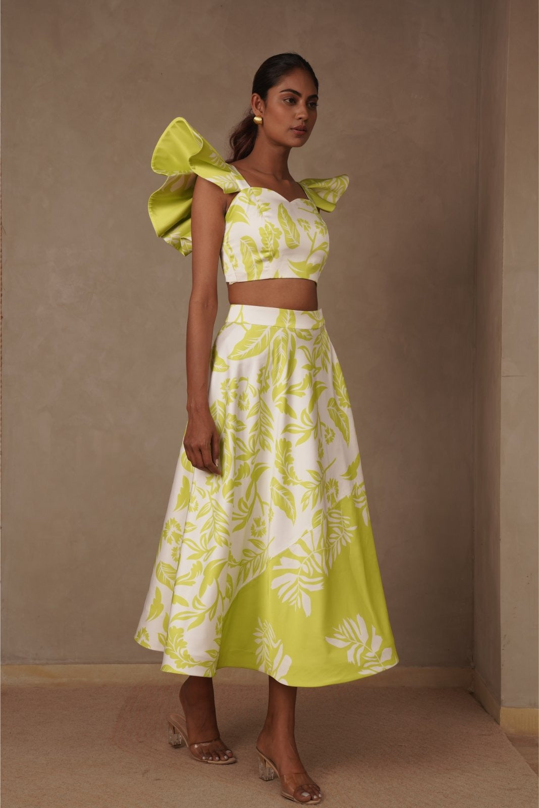 Print On Print Skirt Coord Set with Structured Sleeves - Juicy