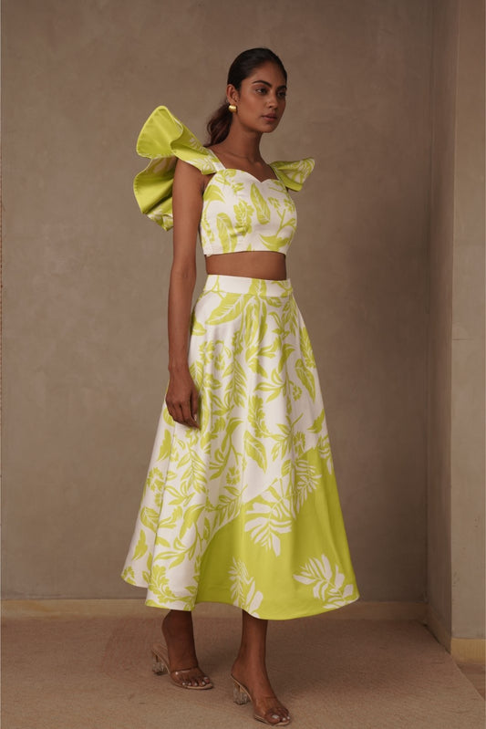 Print On Print Skirt Coord Set with Structured Sleeves - Juicy